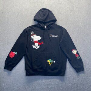 PEANUTS Snoopy, Holiday Zip Up Black Hoodie, Full Zip Small